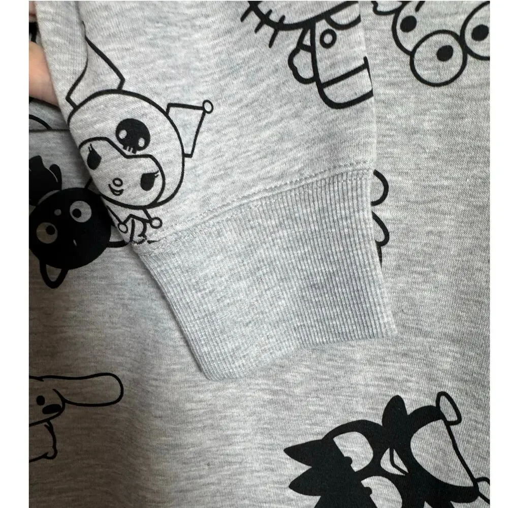 SANRIO HELLO KITTY & FRIENDS Crew Sweatshirt NEW LS Fleece Gray Size M - Picture 3 of 6